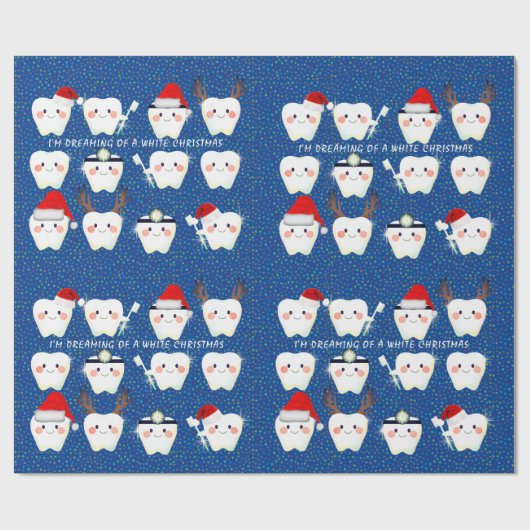 幸せな歯と雪の青クリスマス ラッピングペーパー (フラット)