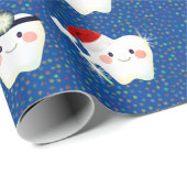 幸せな歯と雪の青クリスマス ラッピングペーパー (ロールコーナー)