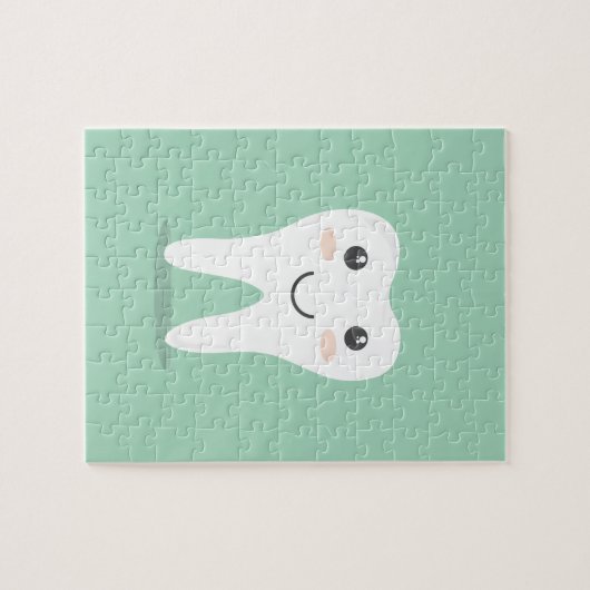 幸せな歯の漫画の歯科医のブラシをかける歯ブラシ ジグソーパズル (横)