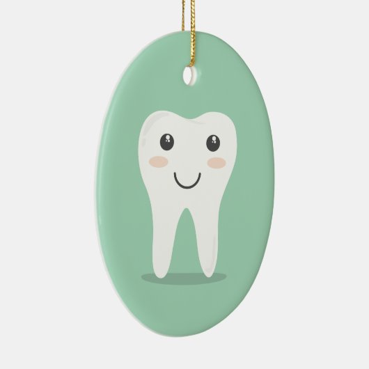 幸せな歯の漫画の歯科医のブラシをかける歯ブラシ セラミックオーナメント (右)