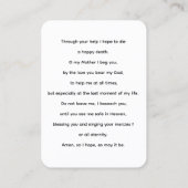 幸せな死の祈りの言葉カードのためのメアリーへの祈りの言葉 名刺 (裏面)