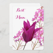 幸せな母かわいらしピンクチューリップ美しいフローラ 招待状 (正面/裏面)