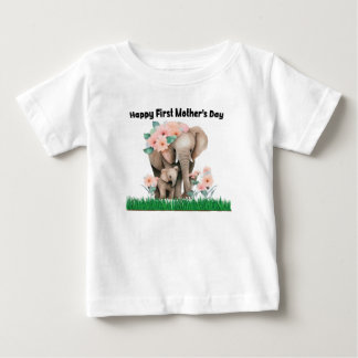 幸せな母の日かわいい象 ベビーTシャツ