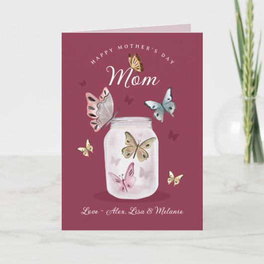 幸せな母の日のギフト母の水色の蝶 カード (正面)