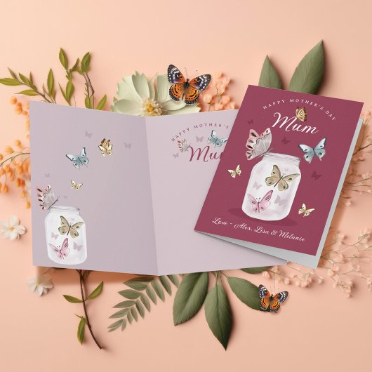 幸せな母の日のギフト母の水色の蝶 カード