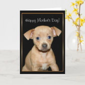 幸せな母の日のチワワのパグの挨拶状 カード (黄色い花)
