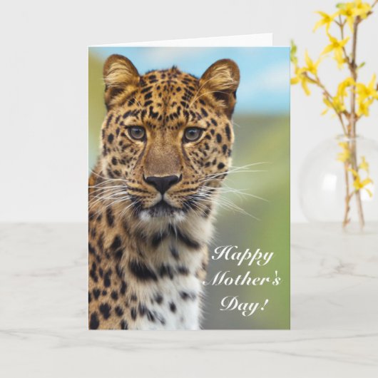 幸せな母の日のヒョウの挨拶状 カード (黄色い花)