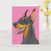 幸せな母の日のポップアートのドーベルマン犬のお母さんカード カード (黄色い花)