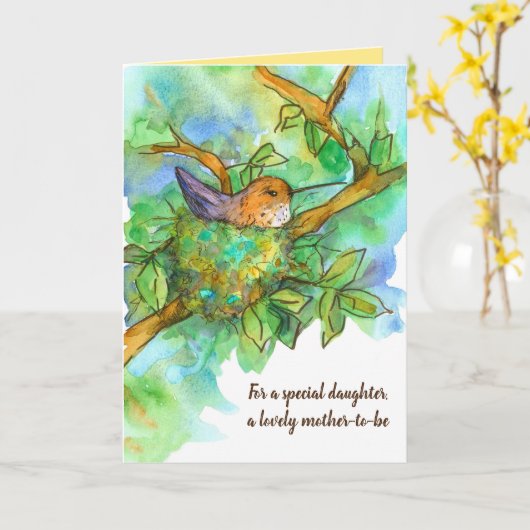 幸せな母の日の母がハチドリの巣作りに カード (黄色い花)