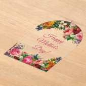 幸せな母の日の水の色ヴィンテージフローラアーチ アクリル招待状 (レイダウン)