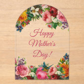 幸せな母の日の水の色ヴィンテージフローラアーチ アクリル招待状 (正面)