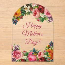 幸せな母の日の水の色ヴィンテージフローラアーチ アクリル招待状