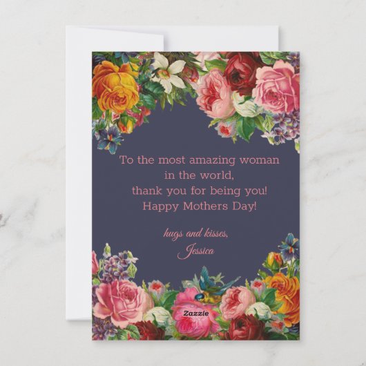 幸せな母の日の水色の植物色のピンク シーズンカード (裏面)