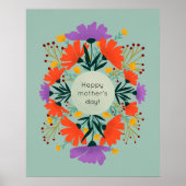 幸せな母の日の紫とオレンジのフローラ ポスター (正面)