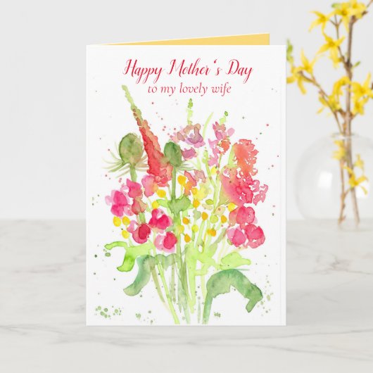 幸せな母の日の美しい妻の花の花束 カード (黄色い花)