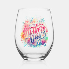 幸せな母の日の贈り物ワイングラス、茎なし ステムなしワイングラス