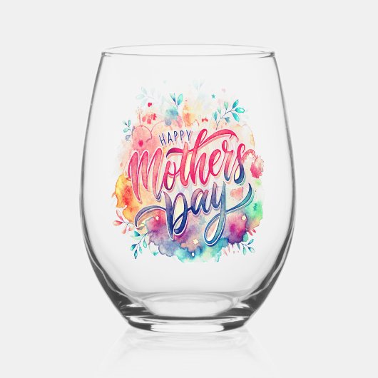 幸せな母の日の贈り物ワイングラス、茎なし ステムなしワイングラス (正面)