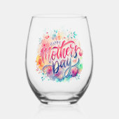 幸せな母の日の贈り物ワイングラス、茎なし ステムなしワイングラス (裏面)