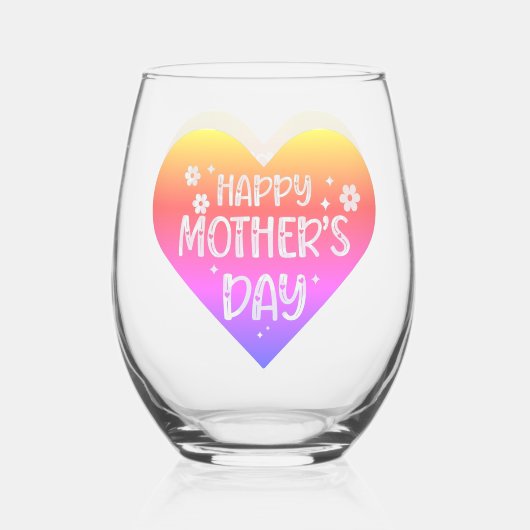 幸せな母の日の贈り物ワイングラス、茎なし ステムなしワイングラス (正面)