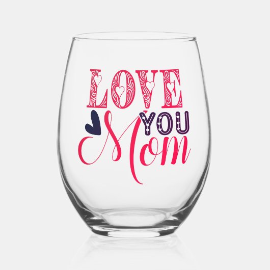 幸せな母の日の贈り物ワイングラス、茎なし ステムなしワイングラス (正面)
