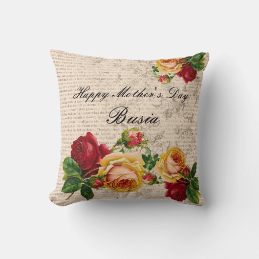 幸せな母の日のBusiaの枕ヴィンテージのバラ クッション (正面)