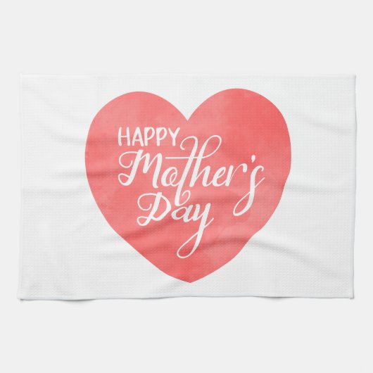 幸せな母の日ピンクのハート、水色ハート キッチンタオル (横)