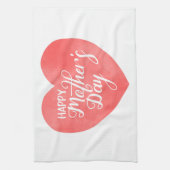 幸せな母の日ピンクのハート、水色ハート キッチンタオル (縦)