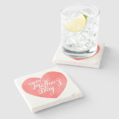 幸せな母の日ピンクのハート、水色ハート ストーンコースター (横)