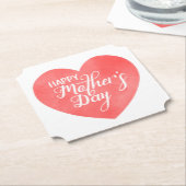 幸せな母の日ピンクのハート、水色ハート ペーパーコースター (アングル)