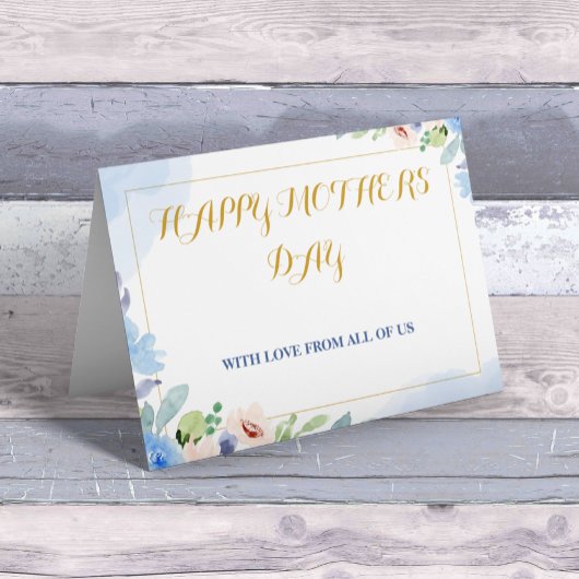 幸せな母の日ホワイトアンドブルーのイリシンプルガント 箔シーズンカード