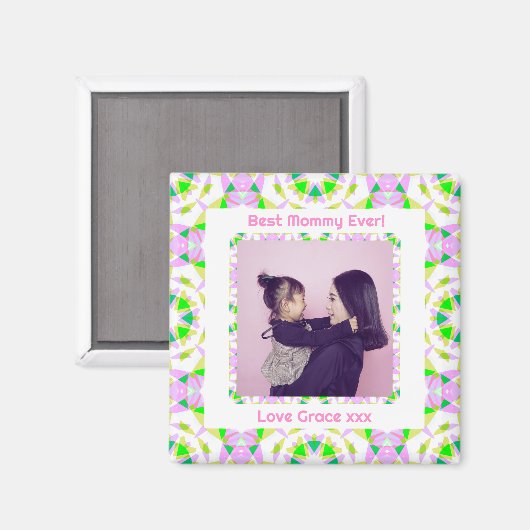 幸せな母の日最高の母マムピンクグリーン マグネット (正面/裏面)