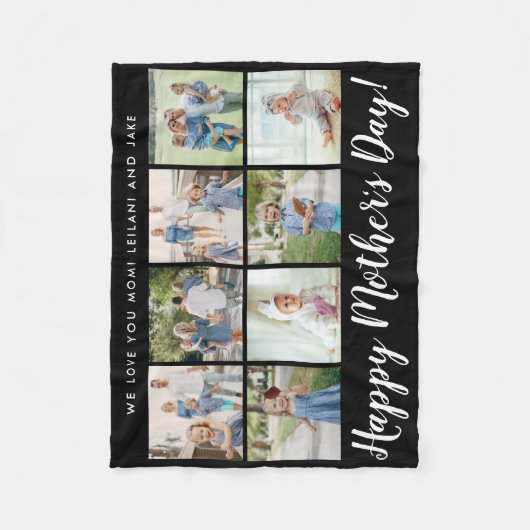 幸せな母の日8の写真カスタムなメッセージ|の黒 フリースブランケット (正面)