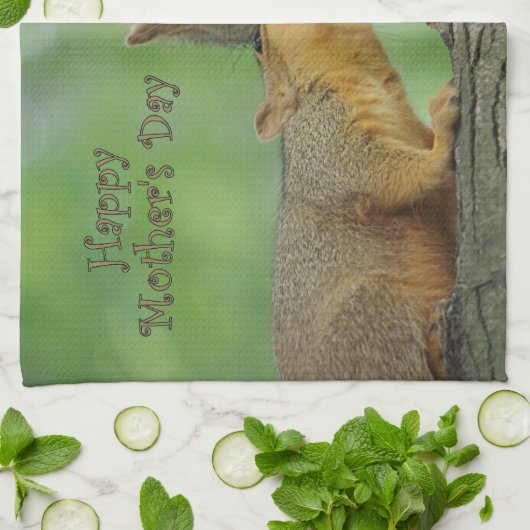 幸せな母の日-お母さんおよびベビーのリス キッチンタオル (折り畳み)