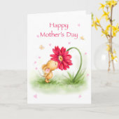 幸せな母の日、かわいいマウスのキスをするな花 カード (黄色い花)