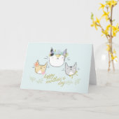 "幸せな母の日"の母猫及び子ネコカード カード (黄色い花)