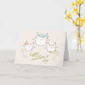 "幸せな母の日"の母猫及び子ネコカード カード (黄色い花)