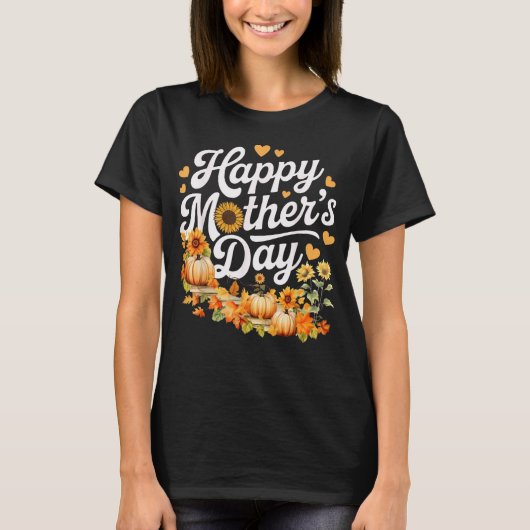 幸せな母の日 ひまわり かぼちゃ 可愛い 秋 ママ Tシャツ (正面)