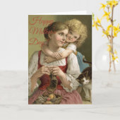 "幸せな母の日!" ヴィンテージの母及び子供 カード (黄色い花)