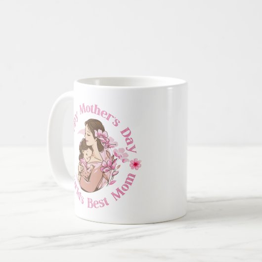 幸せな母の日,世界の最高の母母,ピンクかわいい コーヒーマグカップ (正面左)