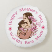 幸せな母の日，世界最高のの母，ピンクモダン色 ラウンドクッション (裏面)