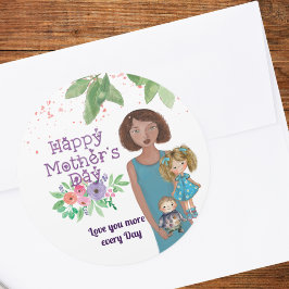 幸せな母の日 | 母と子供 ラウンドシール