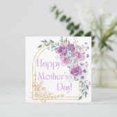 幸せな母の日、水色ピンクの金ゴールドフローラアーチ カード (スタンド正面)