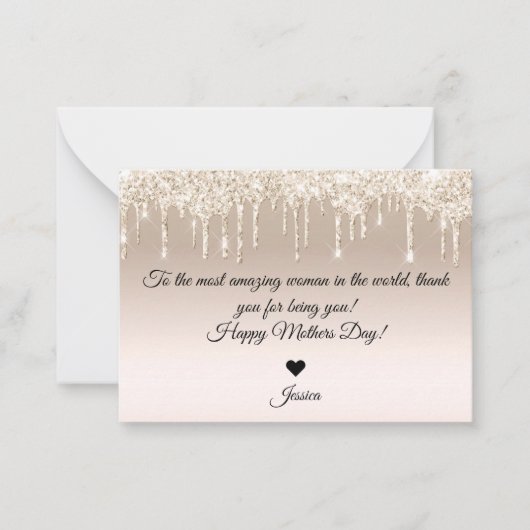 幸せな母親の日金ゴールド滴るグリッター ノートカード