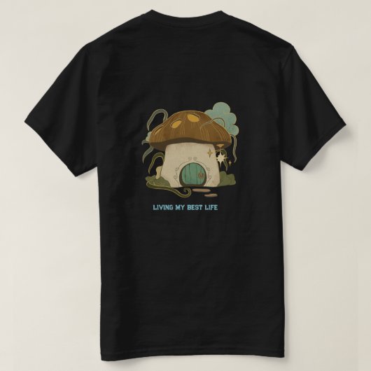 幸せな毎日を送るキノコのカントリーライフTシャツ Tシャツ (デザイン裏面)