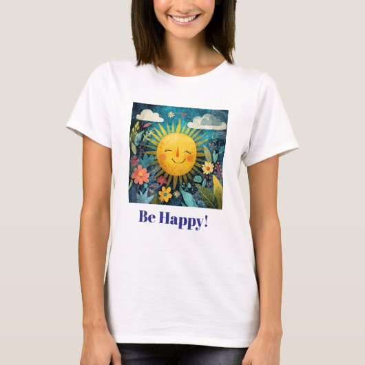 幸せな気分！笑顔で元気な太陽 Tシャツ (正面)
