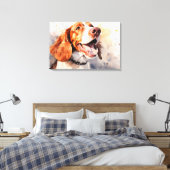 幸せな水彩画の犬のアートプリント キャンバスプリント (インサイチュ (寝室))