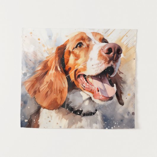 幸せな水彩画の犬のアートプリント タペストリー (正面(横))