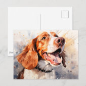 幸せな水彩画の犬のアートプリント ポストカード (正面/裏面)