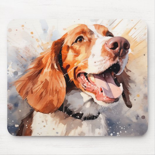 幸せな水彩画の犬のアートプリント マウスパッド (正面)