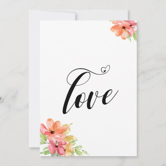 幸せな永遠のハートスクリプトウォーターカラーフラワーズ 招待状 (裏面)